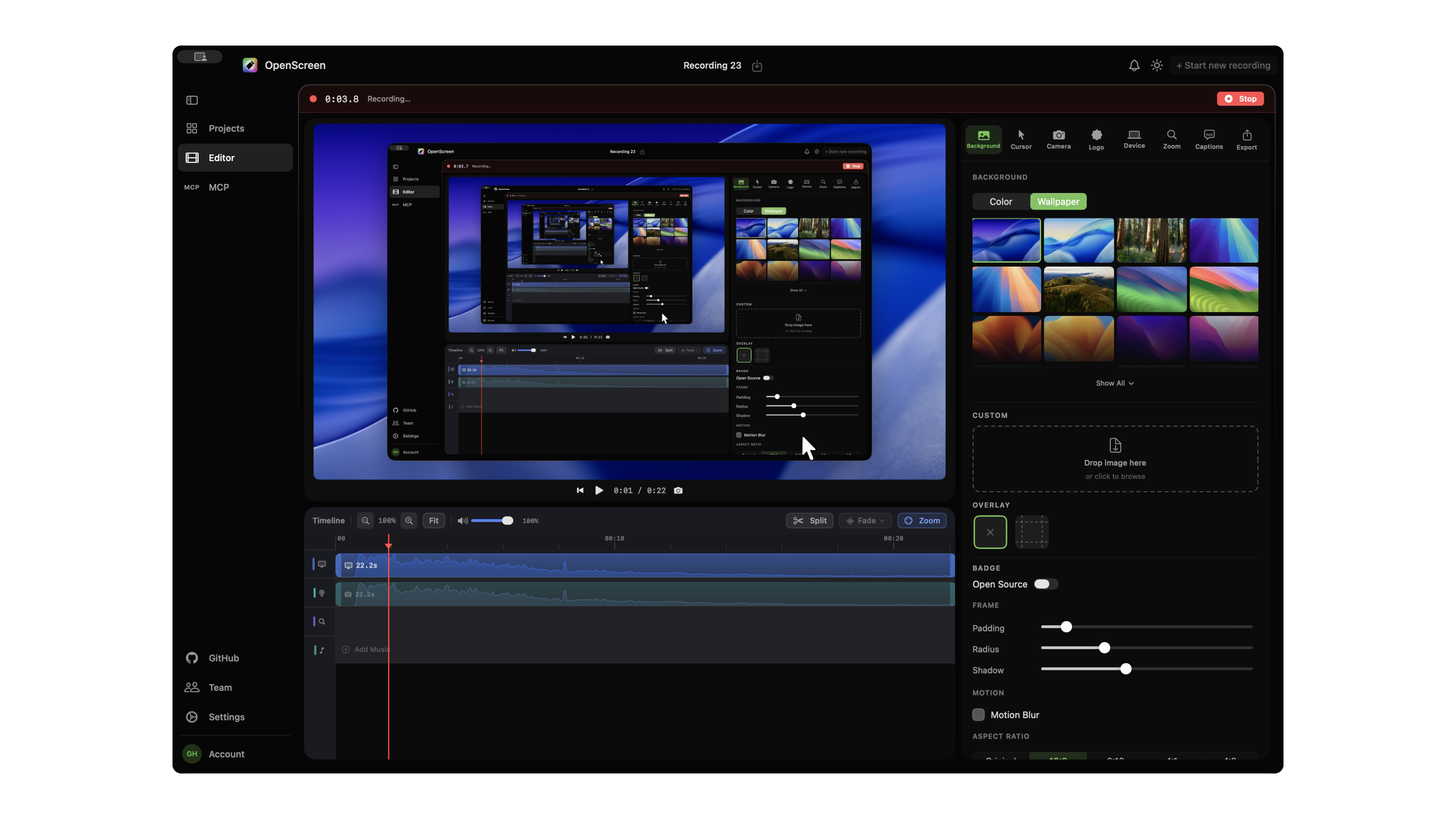 Open Screen Picture Open Screen — Free Open Source Screen Recorder for macOS